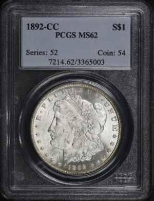 Obverse of this 1892-CC Morgan Dollar PCGS MS-62