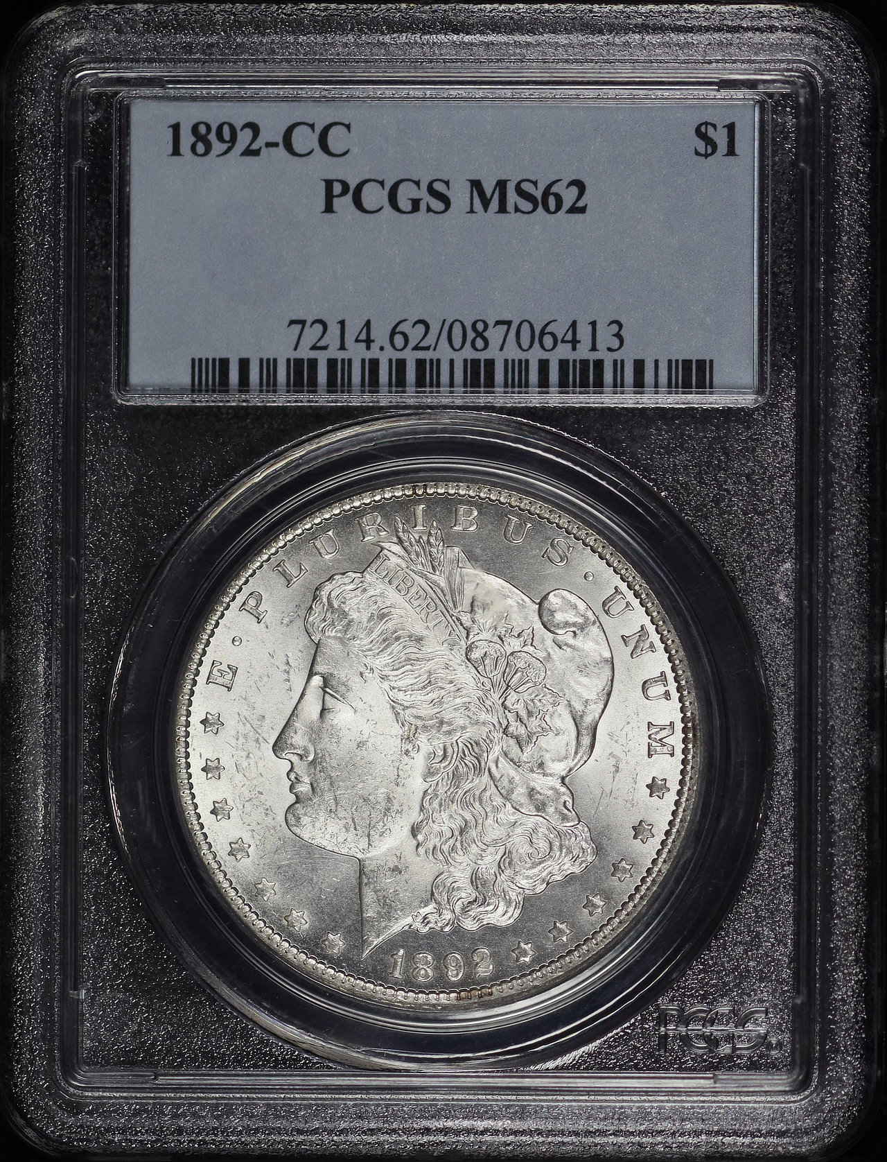 Obverse of this 1892-CC Morgan Dollar PCGS MS-62