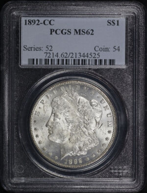 Obverse of this 1892-CC Morgan Dollar PCGS MS-62