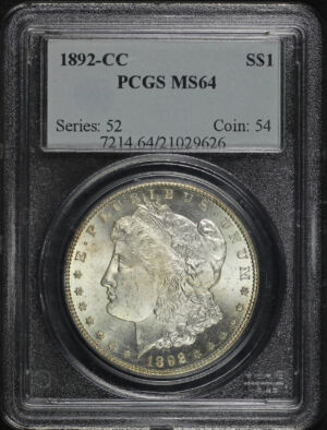 Obverse of this 1892-CC Morgan Dollar PCGS MS-64
