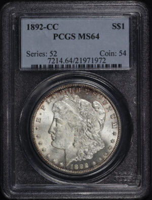 Obverse of this 1892-CC Morgan Dollar PCGS MS-64