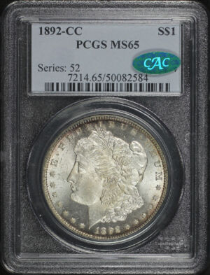 Obverse of this 1892-CC Morgan Dollar PCGS MS-65 CAC