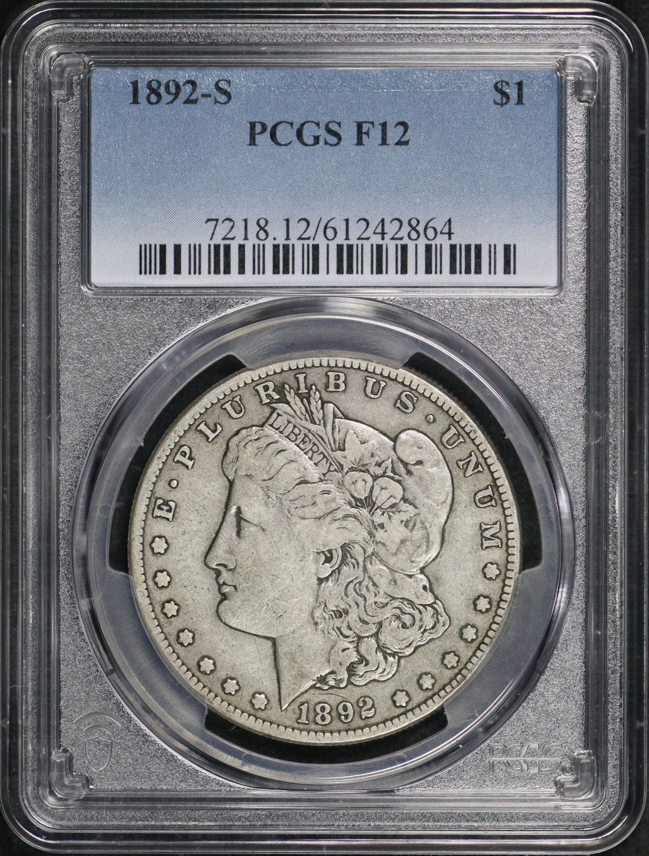 Obverse of this 1892-S Morgan Dollar PCGS F-12