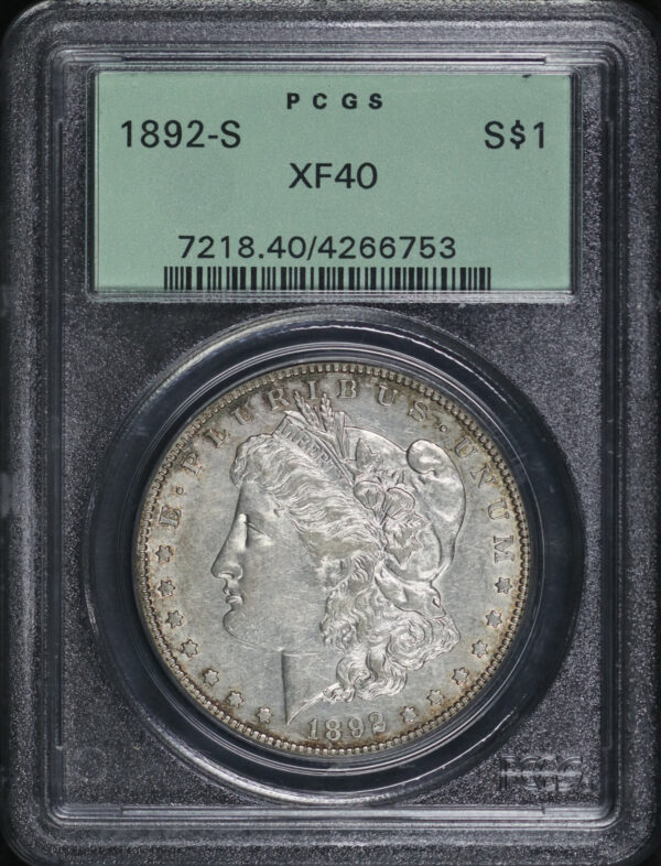 Obverse of this 1892-S Morgan Dollar PCGS XF-40 Old Green Holder