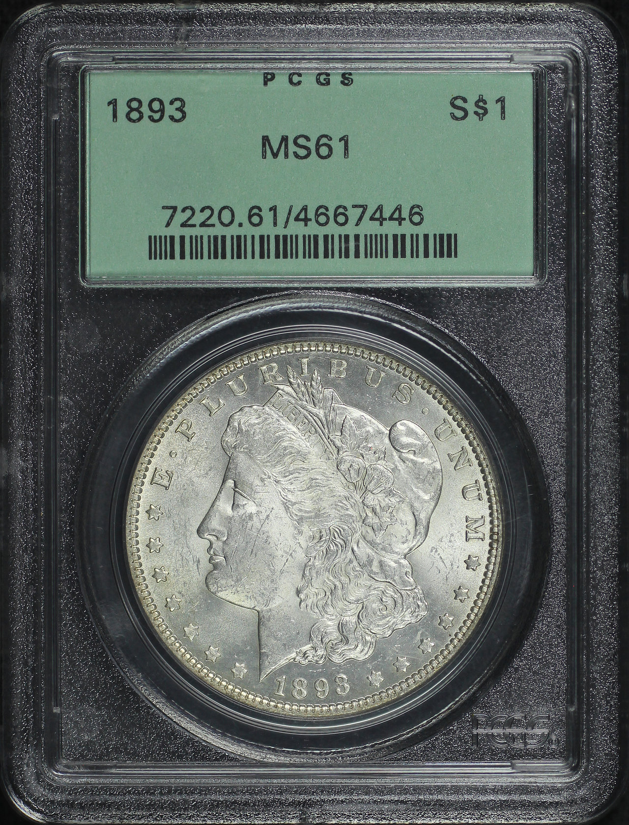 Obverse of this 1893 Morgan Dollar PCGS MS-61 Old Green Holder