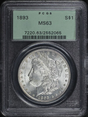 Obverse of this 1893 Morgan Dollar PCGS MS-63 Old Green Holder