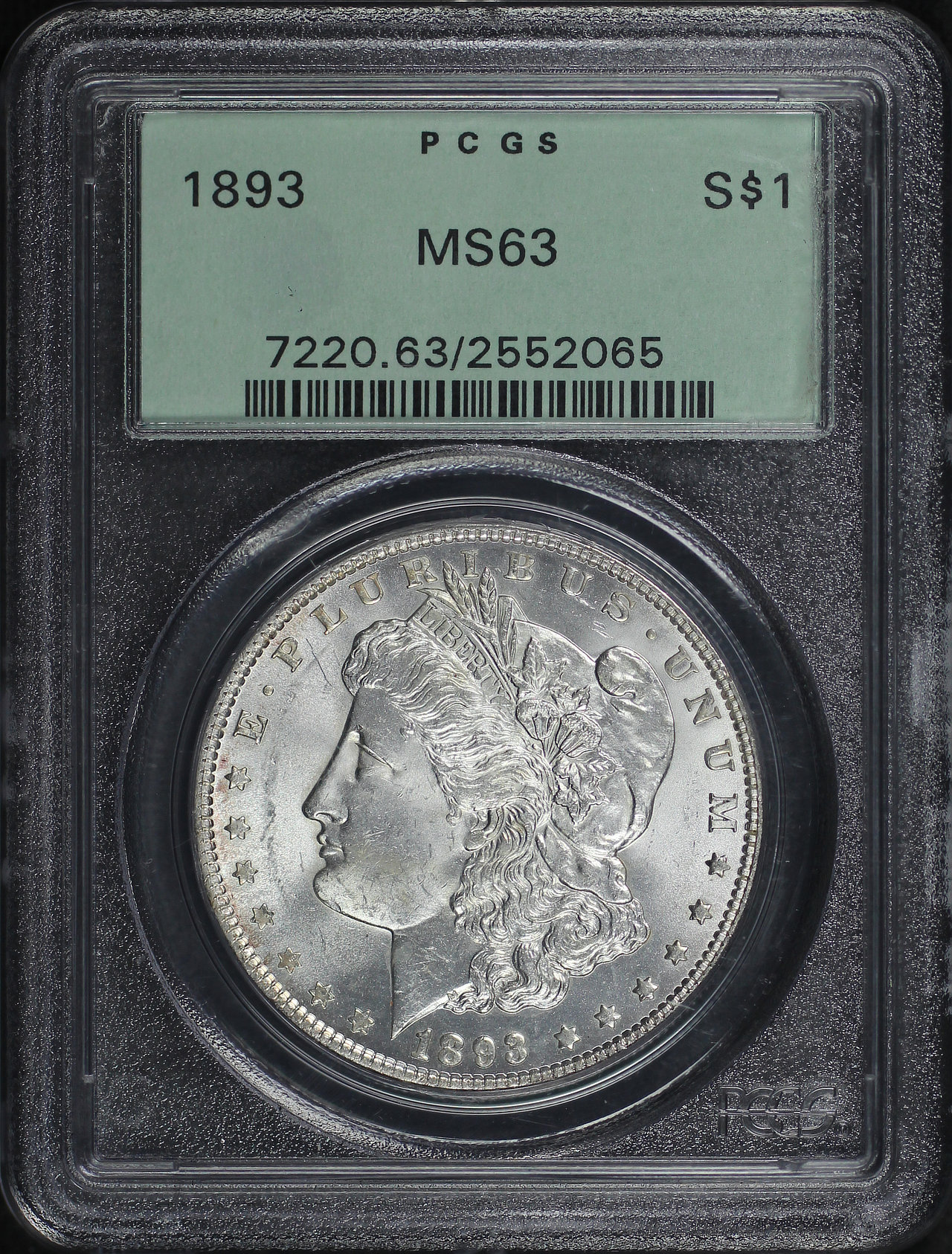 Obverse of this 1893 Morgan Dollar PCGS MS-63 Old Green Holder