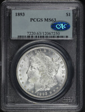 Obverse of this 1893 Morgan Dollar PCGS MS-63 CAC