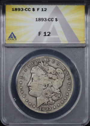 Obverse of this 1893-CC Morgan Dollar ANACS F-12