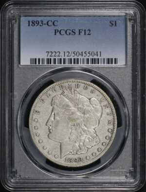 Obverse of this 1893-CC Morgan Dollar PCGS F-12