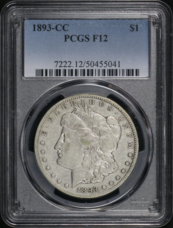 Obverse of this 1893-CC Morgan Dollar PCGS F-12