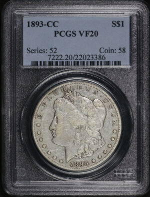 Obverse of this 1893-CC Morgan Dollar PCGS VF-20