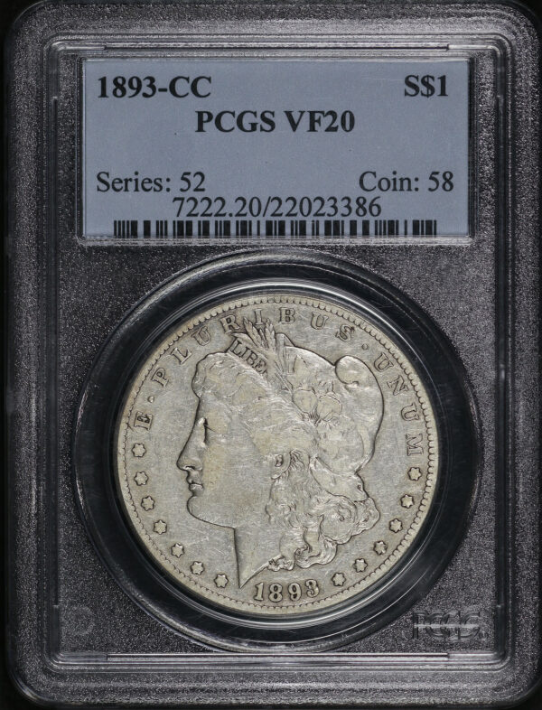 Obverse of this 1893-CC Morgan Dollar PCGS VF-20