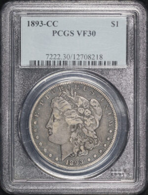 Obverse of this 1893-CC Morgan Dollar PCGS VF-30