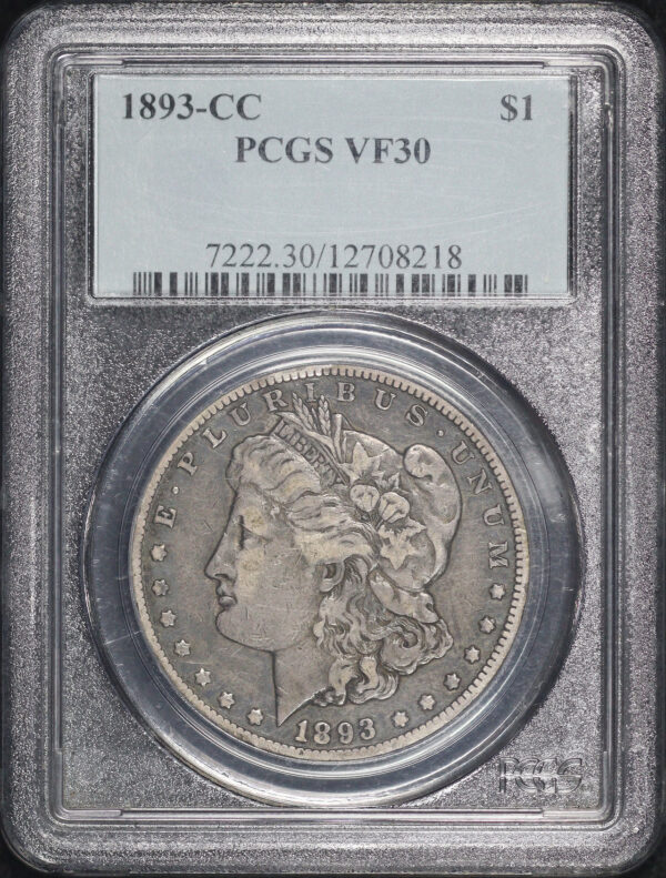 Obverse of this 1893-CC Morgan Dollar PCGS VF-30