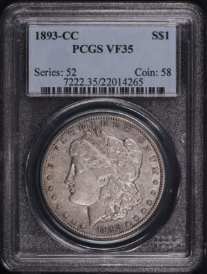 Obverse of this 1893-CC Morgan Dollar PCGS VF-35