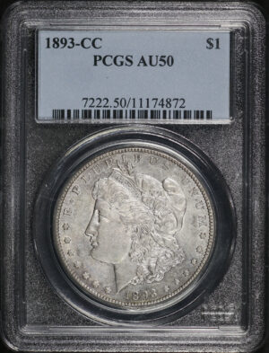 Obverse of this 1893-CC Morgan Dollar PCGS AU-50