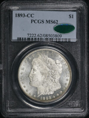 Obverse of this 1893-CC Morgan Dollar PCGS MS-62 CAC