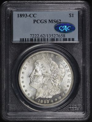 Obverse of this 1893-CC Morgan Dollar PCGS MS-62 CAC