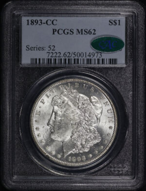 Obverse of this 1893-CC Morgan Dollar PCGS MS-62 CAC