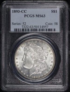 Obverse of this 1893-CC Morgan Dollar PCGS MS-63