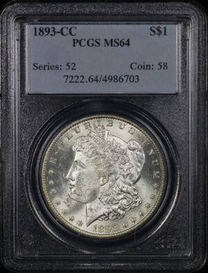 Obverse of this 1893-CC Morgan Dollar PCGS MS-64