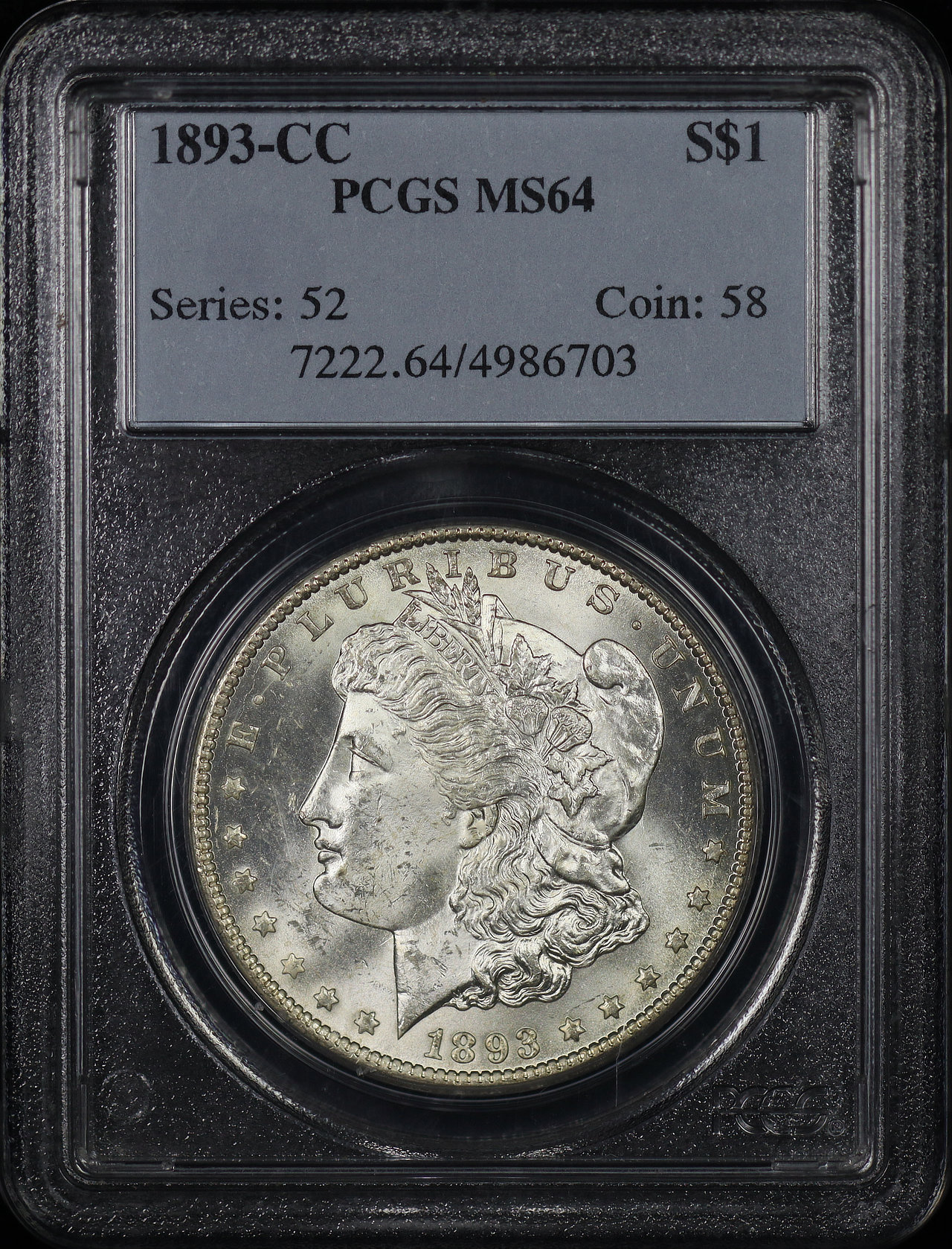 Obverse of this 1893-CC Morgan Dollar PCGS MS-64