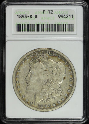 Obverse of this 1893-S Morgan Dollar ANACS F-12