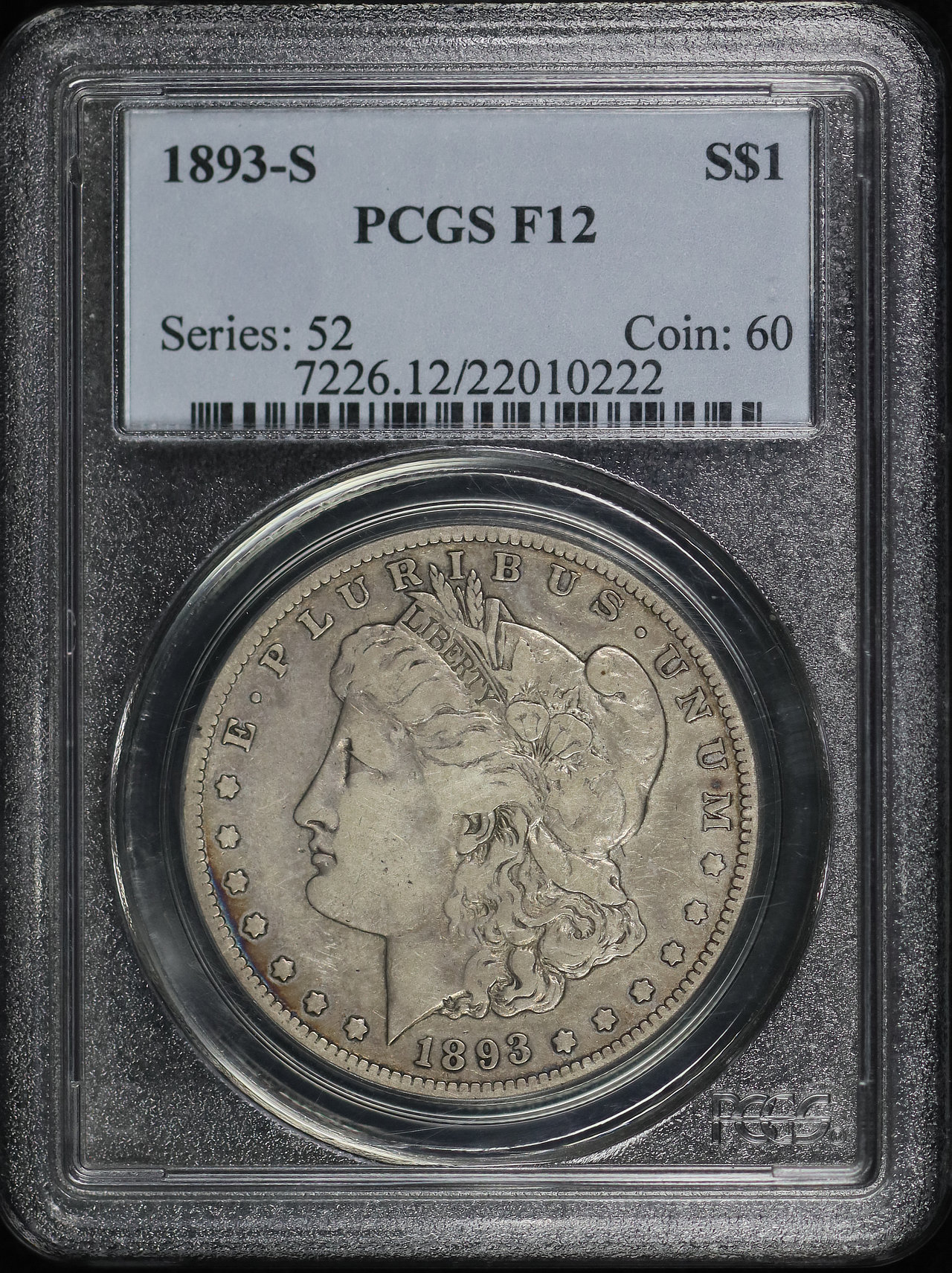 Obverse of this 1893-S Morgan Dollar PCGS F-12