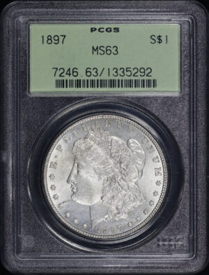 Obverse of this 1897 Morgan Dollar PCGS MS-63 Old Green Holder