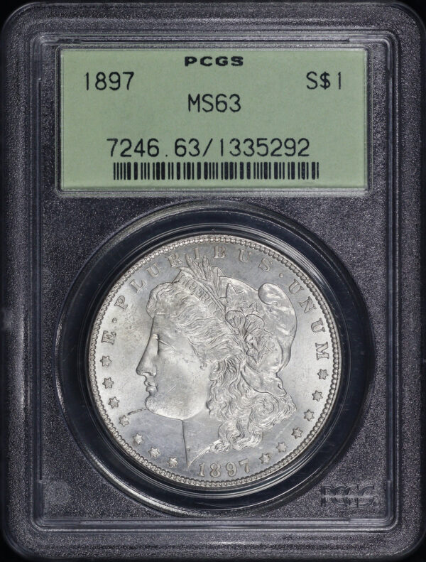 Obverse of this 1897 Morgan Dollar PCGS MS-63 Old Green Holder