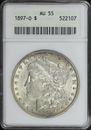 Obverse of this 1897-O Morgan Dollar ANACS AU-55