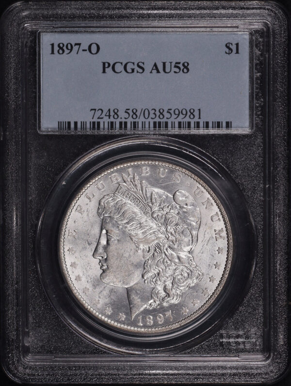 Obverse of this 1897-O Morgan Dollar PCGS AU-58