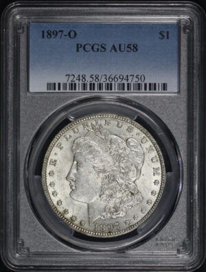 Obverse of this 1897-O Morgan Dollar PCGS AU-58
