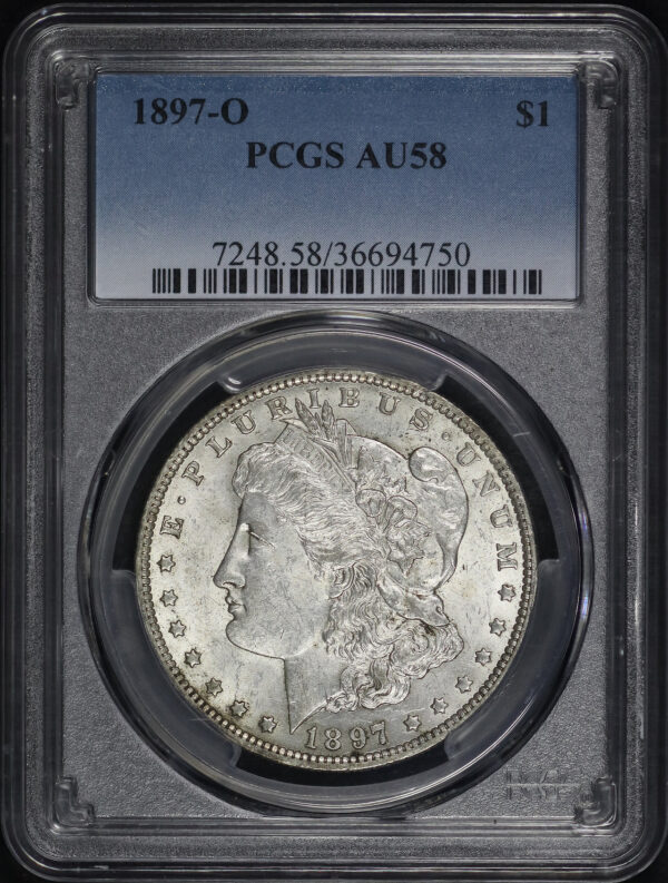 Obverse of this 1897-O Morgan Dollar PCGS AU-58