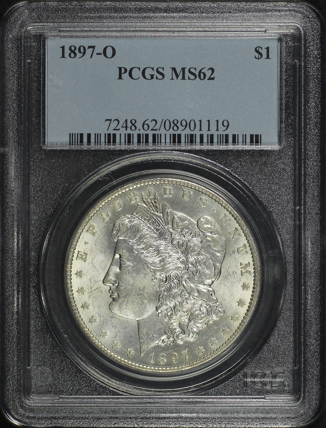 Obverse of this 1897-O Morgan Dollar PCGS MS-62