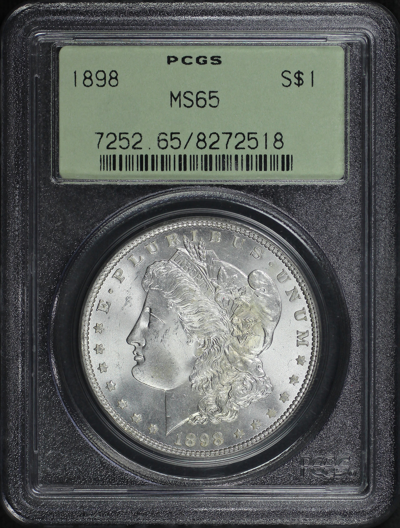 Obverse of this 1898 Morgan Dollar PCGS MS-65 Old Green Holder