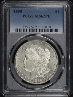 Obverse of this 1898 Morgan Dollar PCGS MS-62 PL
