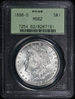 Obverse of this 1898-O Morgan Dollar PCGS MS-62 Old Green Holder