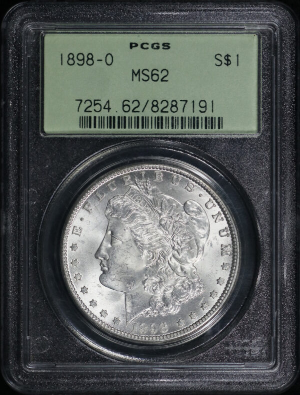 Obverse of this 1898-O Morgan Dollar PCGS MS-62 Old Green Holder