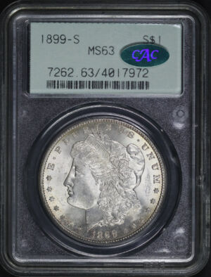 Obverse of this 1899-S Morgan Dollar PCGS MS-63 CAC Old Green Gasket Holder