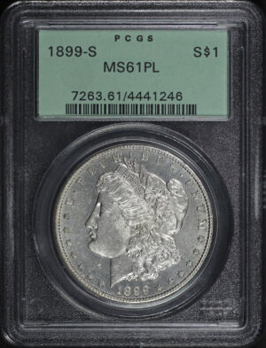 Obverse of this 1899-S Morgan Dollar PCGS MS-61 PL Old Green Holder
