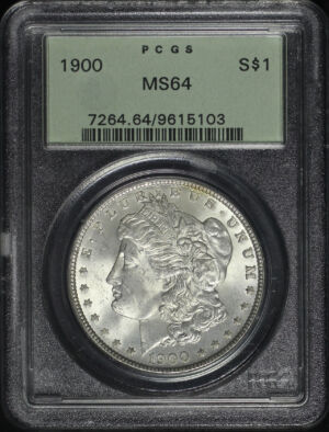 Obverse of this 1900 Morgan Dollar PCGS MS-64 Old Green Holder