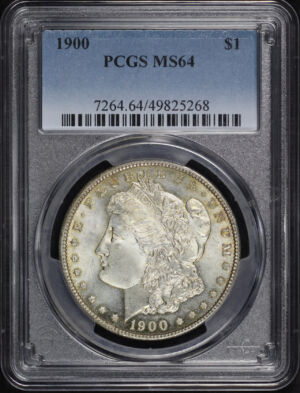 Obverse of this 1900 Morgan Dollar PCGS MS-64 – Struck Thru Obverse with Orange Toning