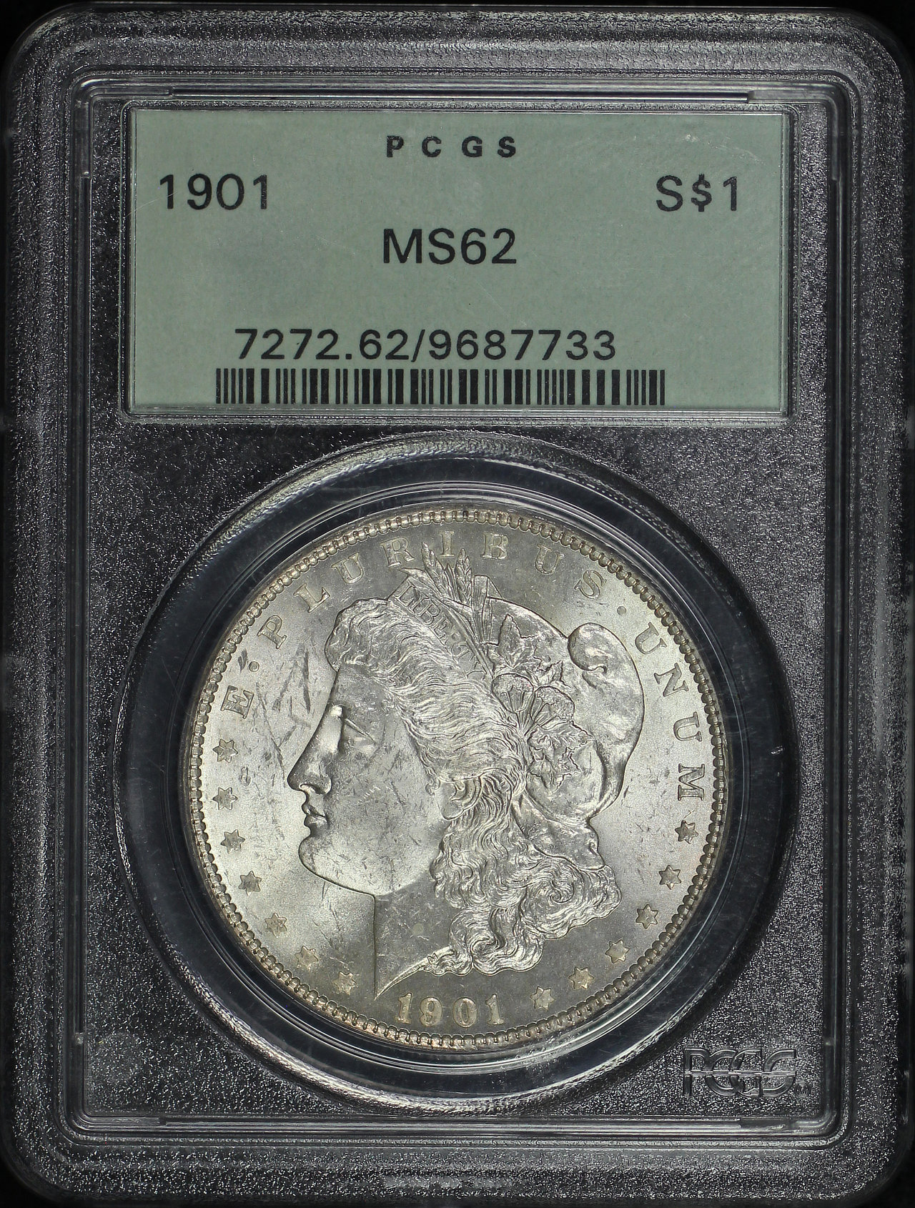 Obverse of this 1901 Morgan Dollar PCGS MS-62 Old Green Holder