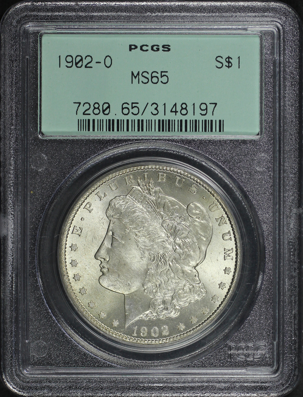 Obverse of this 1902-O Morgan Dollar PCGS MS-65 Old Green Holder