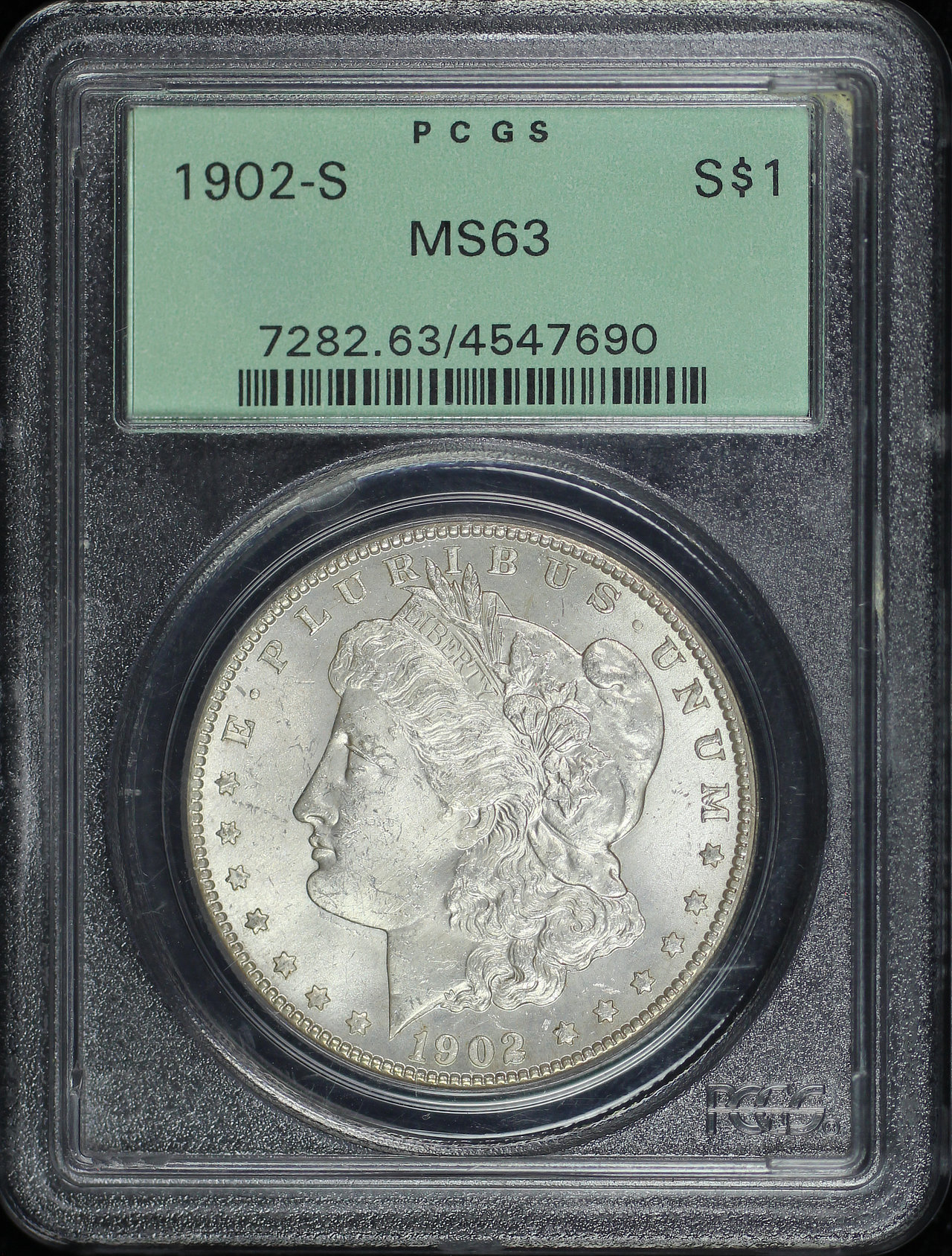 Obverse of this 1902-S Morgan Dollar PCGS MS-63 Old Green Holder