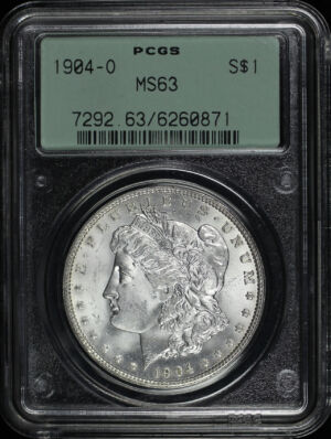 Obverse of this 1904-O Morgan Dollar PCGS MS-63 Old Green Gasket Holder