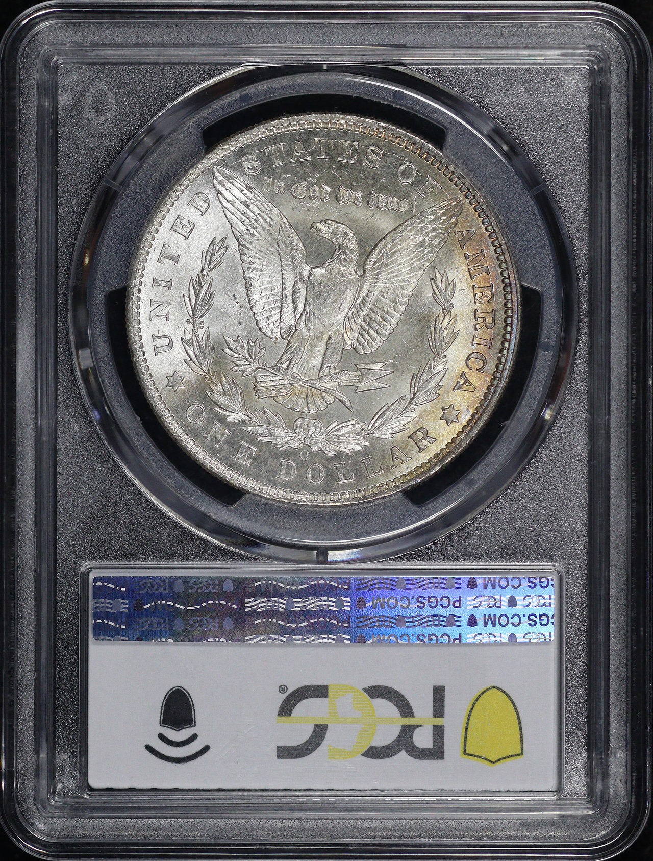 Reverse of this 1904-O Morgan Dollar PCGS MS-63 – Blue & Sunset Hue Reverse Toning