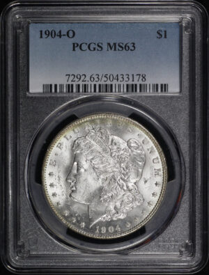 Obverse of this 1904-O Morgan Dollar PCGS MS-63 – Gold Reverse Rim Toning